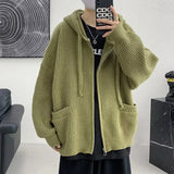 Riolio Solid Color Hoodies Cardigan Jackets For Men Autumn Y2K Vintage Streetwear Knitted Sweater Korean Fashion Knitwears Coat