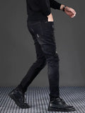 Riolio  Autumn and Spring New Fashion Trend Black Embroidery Retro Straight Leg Jeans Men's Casual Sports High Quality Elastic Jeans