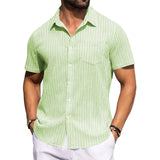 Riolio  Men's New Fashion Striped Breathable Short Sleeve Shirt, Lapel Collar Casual Tops, Lightweight Soft Summer Daily Stylish Shirt