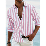 Riolio  Men's Long Sleeve Striped Button Down Shirt New Fashion Casual Turn Down Collar Top