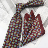 Riolio  2PCS Neck Tie Set Casual Floral Printed Neckties Oversized 9cm Luxury Striped Silky Neck Ties For Men Pocket Square Groom Hanky