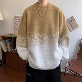 Riolio  New Popular Plush Gradient Sweater Autumn Winter High Street Casual Round Neck Knitted Sweater Men's Soft Lazy Pullover 4 Colors