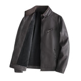 Riolio Stand Collar Slim Pu Leather Jacket Autumn Men fleece warm Motorcycle Causal Coat Male Moto Biker Coat Trendy Mens Clothing