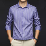 Riolio  Smart Casual Autumn Winter New Shirts Men Lapel Striped Single Breasted Korean Trend Fashion All-match Slim Long Sleeve Tops
