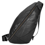 Riolio Fashion Genuine Leather Men's Chest Pack Shoulder Bag Messenger Sling Bag Small Leisure Bag Crossbody Black