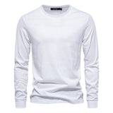 Riolio Solid Color Cotton T Shirt Men Casual O-neck Long Sleeved Mens Tshirts Spring Autumn High Quality Basic T-shirt Male