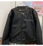 Riolio American Retro Pattern PU Leather Short Jacket Men Women Vintage Deconstructed Atmosphere Casual Couple Trendy High-end Jacket