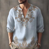 Riolio  Spring Autumn New Men 3D Vintage Print Shirts Long Sleeve Button O-Neck Loose Pullover Tops Fashion Man Tees Shirts Tops 6XL