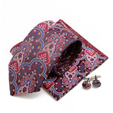 Riolio  New Men's Polyester Tie Pocket Square Cufflink Set Green Wine Red Brown Paisley Flower Necktie Business Party Accessories Gifts