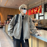Riolio Punk Spliced Jacket High-end Blue Short Work Cargo Coat Men's Handsome Trendy Solid Color Zipper Jacket All-match Top