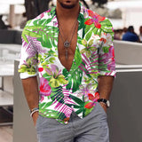 Riolio Spring Autumn Men Hawaiian Shirts Turn-down Collar Buttoned Tops Men's Casual Tropical Printed Long Sleeve Shirt Streetwear