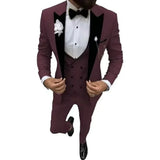 Riolio  Elegant 3 Piece Men's Velvet Tuxedo Suit Slim Fit Peak Lapel Blazer Vest And Pant Set for Business Wedding And Party