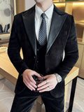 Riolio  New Warm Velvet Peak Lapel Suit Set 3 Pieces For Men Banquet Party Tuxedo Handsome Elegant Men's Suits Business Outfit