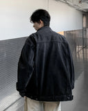 Riolio New High Street Men's Zip-up Denim Jackets Casual Washed Streetwear Stand Collar Texture Korean Harajuku Retro Long Sleeve Coats