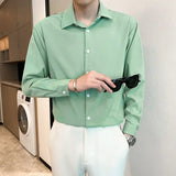 Riolio  Man Turn-down Collar Loose Straight Solid Button Temperament Office Lady Fashion Casual Korean Shirts Classic Men's Clothing