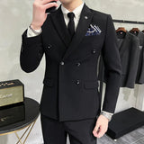 Riolio  ( Jacket + Pants ) Brand Solid Color Formal Casual Business Office Double Buttons Suit Two-pcs Set Groom Wedding Dress Party