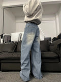 Riolio Jeans Men Loose Wide Leg Trousers Unisex low-rise jean Men's Denim Pants Old Blue Washed Male Jeans Straight Patchwork mop pants