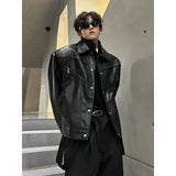 Riolio American Retro Shoulder Pad Short Leather Jacket Men's Spring Deconstruction High-end Fashion Trend Vintage Motorcycle Jacket