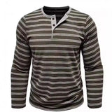 Riolio  New Men's Henley Collar Long Sleeve T-Shirts Striped Casual Button T Shirt for Men Spring Autumn Male Fashion Cotton Tees Tops