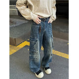 Riolio Cargo jeans men New High Street Gothic Punk Dark Trousers  Harajuku Retro Baggy Jeans Men Street Fashion Straight Leg Pants