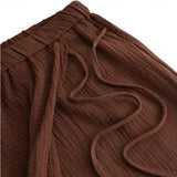 Riolio  Men's Bohemian Cotton Linen Shorts Side Tie Wrap Design Casual Summer Beachwear with Frayed Hem
