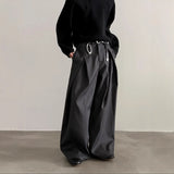 Riolio  Men's Black Wide Leg Pants Double Pleated Design Casual Business Trousers with Drape Effect Loose Straight Leg Streetwear Pants