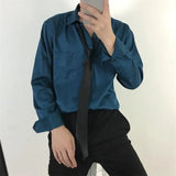 Riolio  Autumn New Korean Style Loose Casual Solid Color Shirt Men's Retro Slim Square Collar Long-sleeved Business Base Shirt