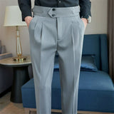 Riolio Men Pants Classic Men's Office Trousers Slim Fit High Waist Vintage Pockets for Formal Business Style Elegant Formal Pants