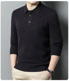Riolio  100% Wool Lapel Thickened Wool Sweater Autumn and Winter Lead Sweater Men's Polo Knitted Long Sleeves