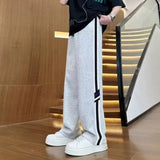 Riolio  Spring Summer Teen Casual Loose Trendy Striped Mid-high Waist Wide-leg Straight Trousers