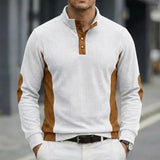 Riolio  Men's Ribbed Knit Long Sleeve Henley Shirt Stand Collar Contrast Color Splice Casual Top with Multiple Color Options
