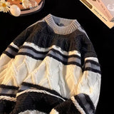 Riolio  American winter new men and women trendy personalized round neck sweater for couples loose retro casual knit sweater top y2k