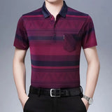 Riolio  New Summer Men's Short Sleeved T-shirt Ice Silk Middle Aged Lapel Polo Shirt