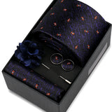 Riolio  Men Necktie Flower Pin Set With Box Luxury Necktie Handkerchief Brooch With Cufflinks Set Gift Box Wedding Men Suits Gravatas