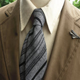 Riolio  2pcs Neck Tie Set Cotton Brown Striped Neck Ties For Men Women Girls Casual Style Shirt Accessories Brooch Black Plaid Neckties