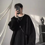 Riolio  Korean style trendy men and women retro personality round neck sweater couple autumn and winter loose retro casual knitted top