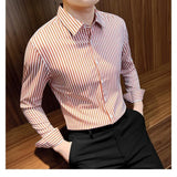 Riolio  Long-sleeved Shirt Korean Style New Autumn Men's Shirt Slim Business Casual No-iron Striped Button Cardigan