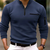 Riolio  Men's long-sleeved Casual T-shirt With Half Zipper Spring Autumn Long-sleeved T-shirt Arm Zipper Sports Shirt