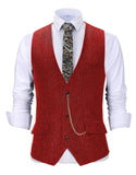 Riolio  V Neck Style Men's Suits Vest Herringbone Wool Classical Causal Slim Fit Men's Waistcoat With Pocket For Wedding Groomesmen