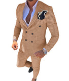 Riolio  Men's Plaid 2-Piece Suit Casual Tuxedo Set with Double Breasted Peak Lapel Blazer And Pants for Wedding Prom Evening Party