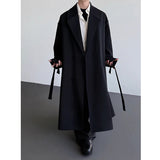 Riolio  Trench men Long coat New Loose Autumn fashion Double-breasted Caslua trench Unique cuff design Korean street windbreaker
