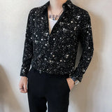 Riolio  Internet Celebrity Five-pointed Star Shirt Men's Long-sleeved Casual Silky Ins Handsome Hair Stylist Trendy Star Versatile Shirt