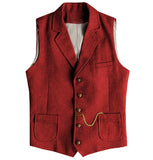 Riolio  Vintage Business Formal Wedding Vest with Pockets, Retro Office Party Sleeveless Jacket Office Party Slim Fit Business Waistcoa
