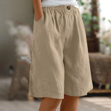 Riolio  Women's Fashion Solid Color Pants Pocket Button Up Capris Loose Elastic Waist Cotton Linen Shorts Pants for Women Women’s Pants