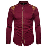 Riolio Men Spring Autumn Shirt Social Henley Dress Shirt Fashion Long Sleeve Formal Embroidery Tops Clothing Casual camisa masculina