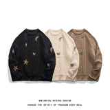 Riolio Korean Style Round Neck Couple Sweater Autumn Winter New Men's Knitted Pullovers Embroidery Patterns Male Knitwear Clothing