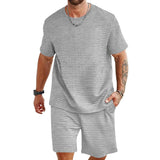 Riolio Summer Fashion Men's Set Jacquard Texture Men's Wear Crew-neck Short-sleeved T-shirt And Short Two-piece Set Free Shipping