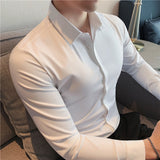 Plus Size 4XL-M High Elasticity Seamless Shirts Men Long Sleeve Top Quality Slim Casual Luxury Shirt Social Formal Dress Shirts