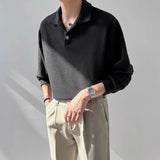 Riolio New Trendy Waffle Men Polo Shirt Leisure High Quality Solid Color Long Sleeve T-shirt Korean Fashion Autumn Loose Basic Shirts