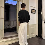 Riolio  Korean Fashion Men Long Sleeve T-shirt Light Luxury Solid Color O Neck Tees Chic Premium Quality Old Money Textured Tops M-3XL